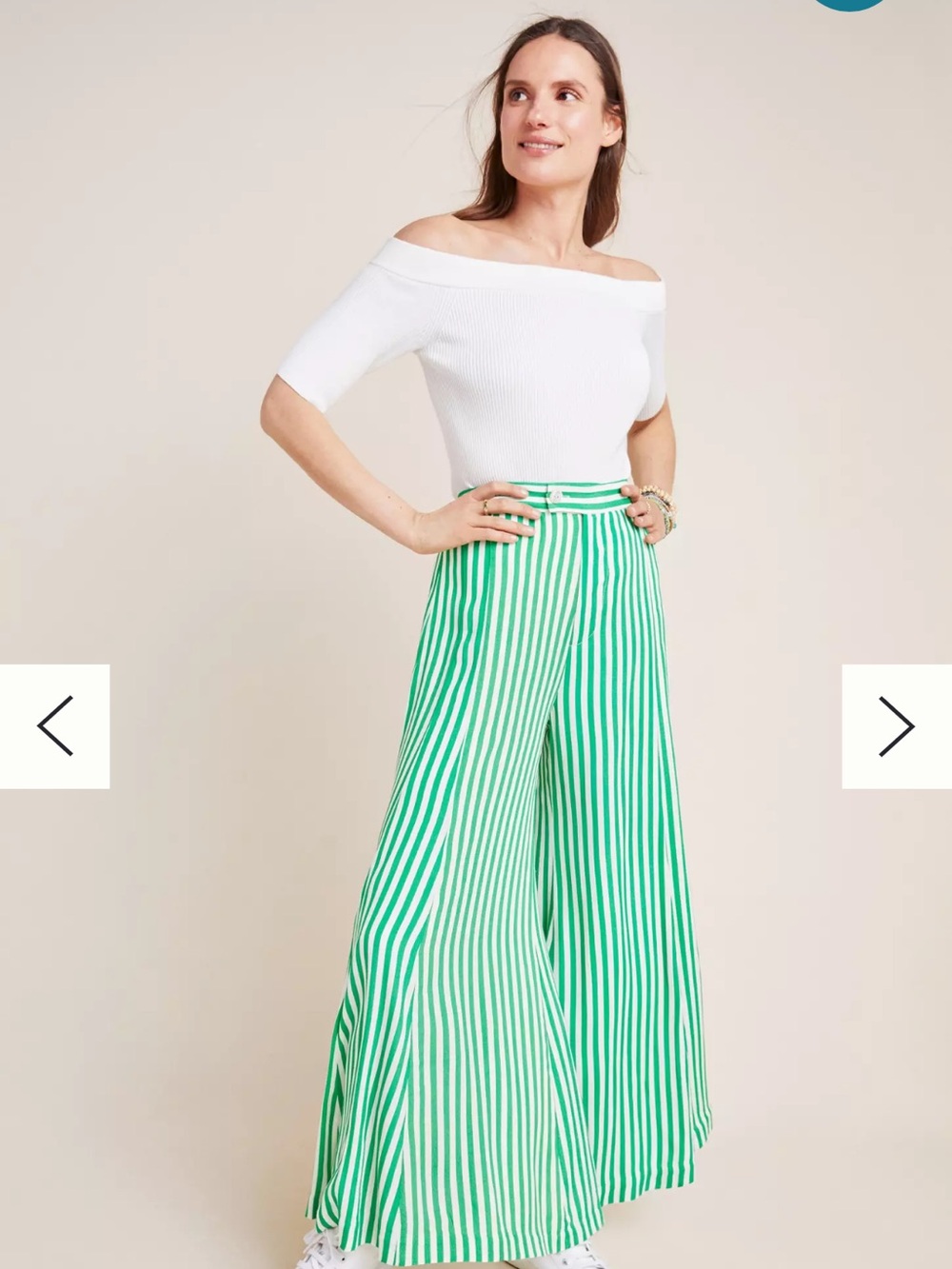 Anthropologie Green Stripe Wide-Leg Palazzo Pants